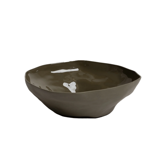 Ceramic organic shaped bowl olive 27cm