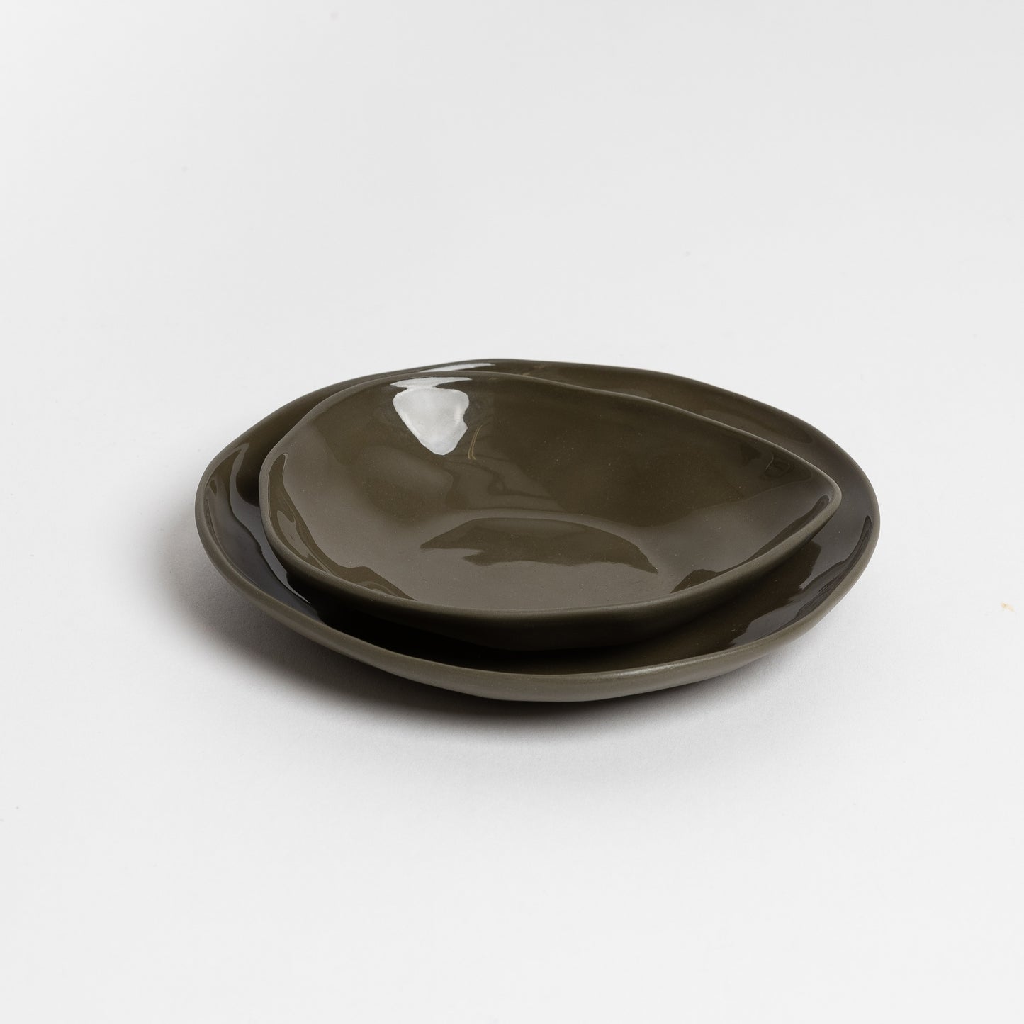 Ceramic organic shaped dish olive 11cm