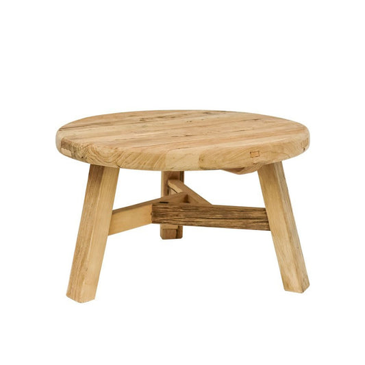 Reclaimed elm wood low round side table 60cm
