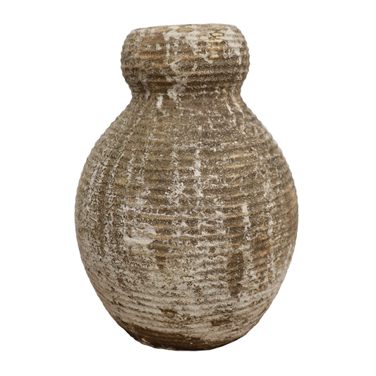 Ribbed earthenware narrow neck vessel 34cm