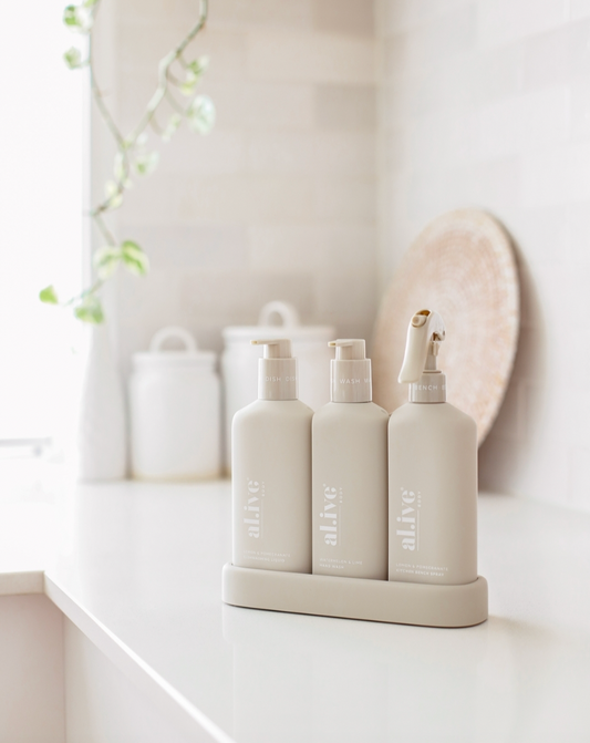 Al.ive kitchen hand wash + dish wash + bench spray trio lemon & pomegranate