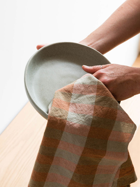 Anni cotton linen blend tea towel mandarin