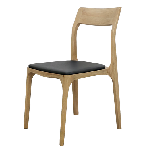 Ash wood dining chair with leather seat black