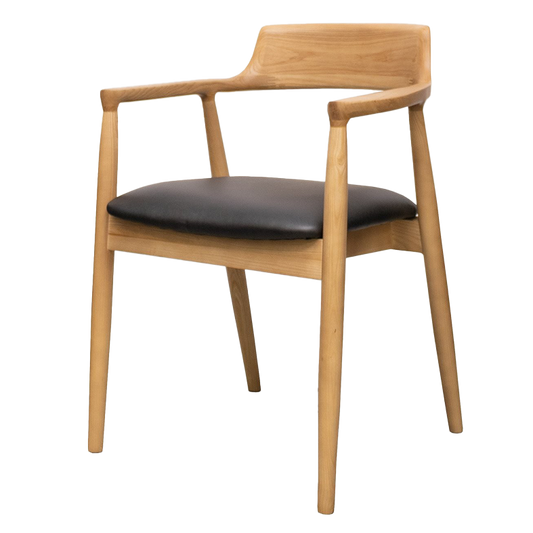 Ash wood dining chair with arms & leather seat black