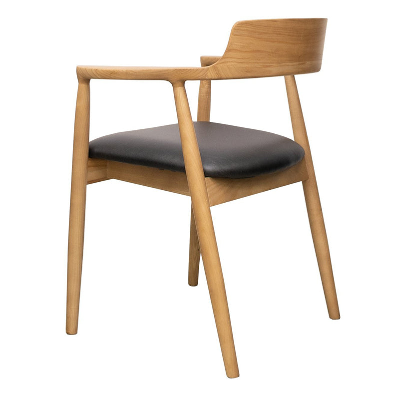 Ash wood dining chair with arms & leather seat black