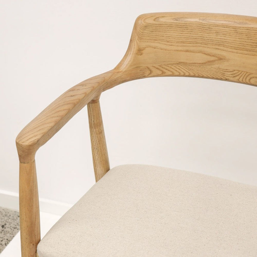 Ash wood dining chair with arms & upholstered seat