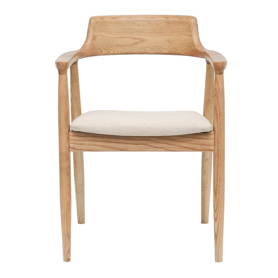 Ash wood dining chair with arms & upholstered seat