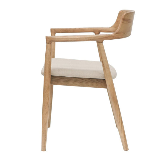 Ash wood dining chair with arms & upholstered seat