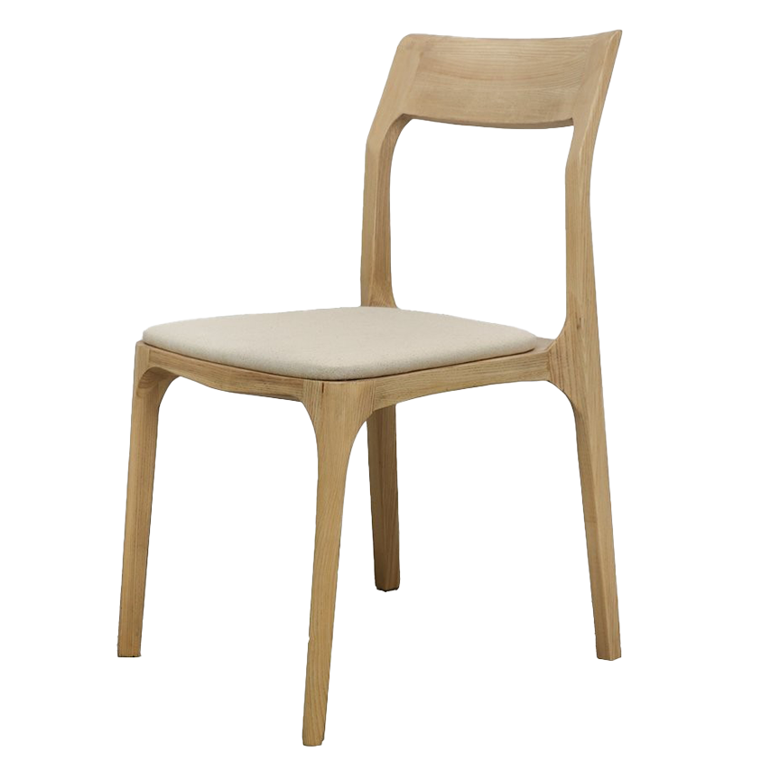 Ash wood dining chair with upholstered seat