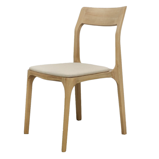 Ash wood dining chair with upholstered seat