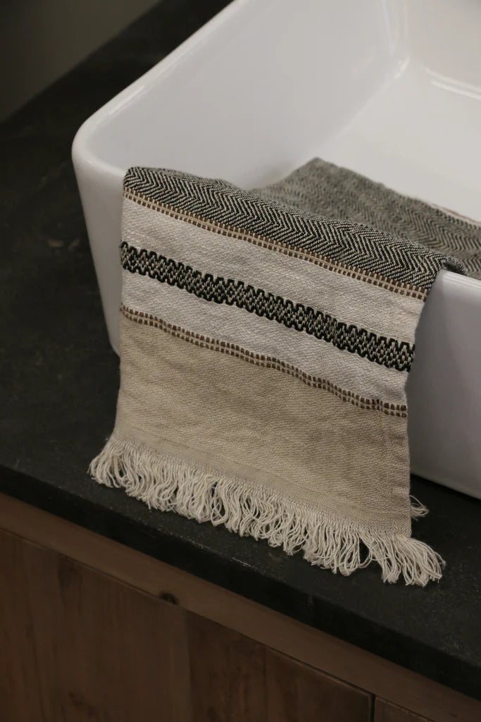 Belgian linen hand towel beeswax stripe