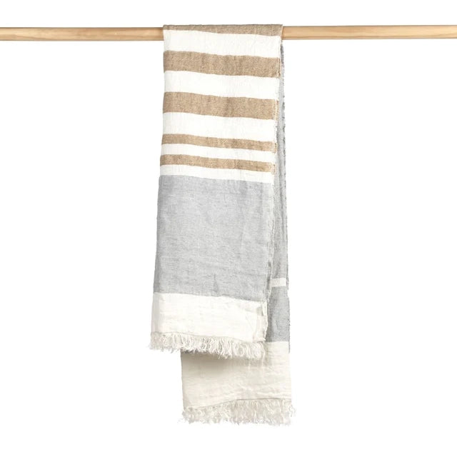 Belgium linen fouta throw ash stripe 110 x 180cm