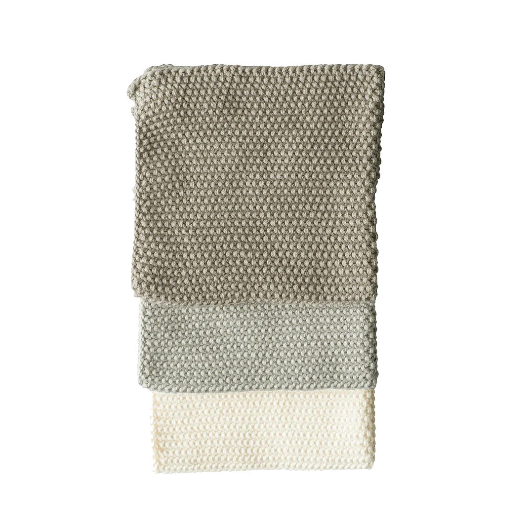 Set of 3 cotton knitted cloths taupe