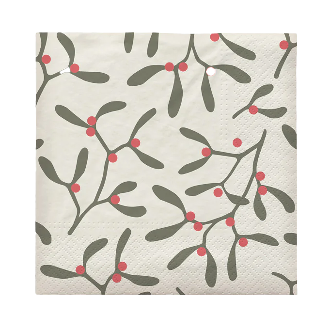 Broste Christmas mistletoe set of 20 paper napkin cream
