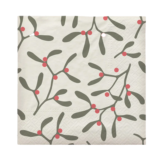 Broste Christmas mistletoe set of 20 paper napkin cream