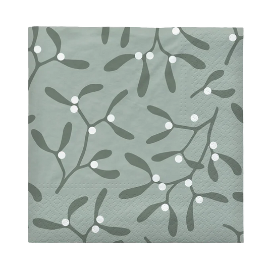 Broste Christmas mistletoe set of 20 paper napkin green