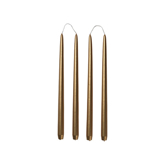 Broste set of 4 tall taper candles 38cm glossy gold