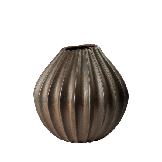 Broste wide lines vase 30cm antique brown