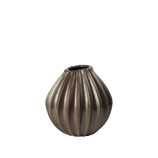 Broste wide lines vase antique brown small 15cm