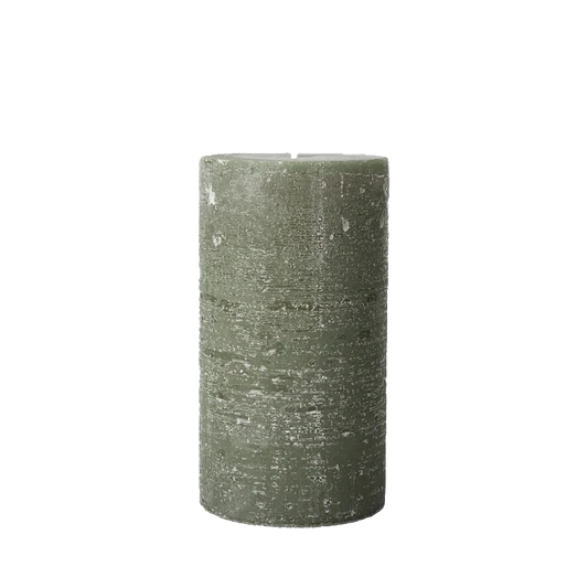 Broste rustic pillar candle 18cm high green