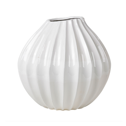 Broste wide lines vase white large