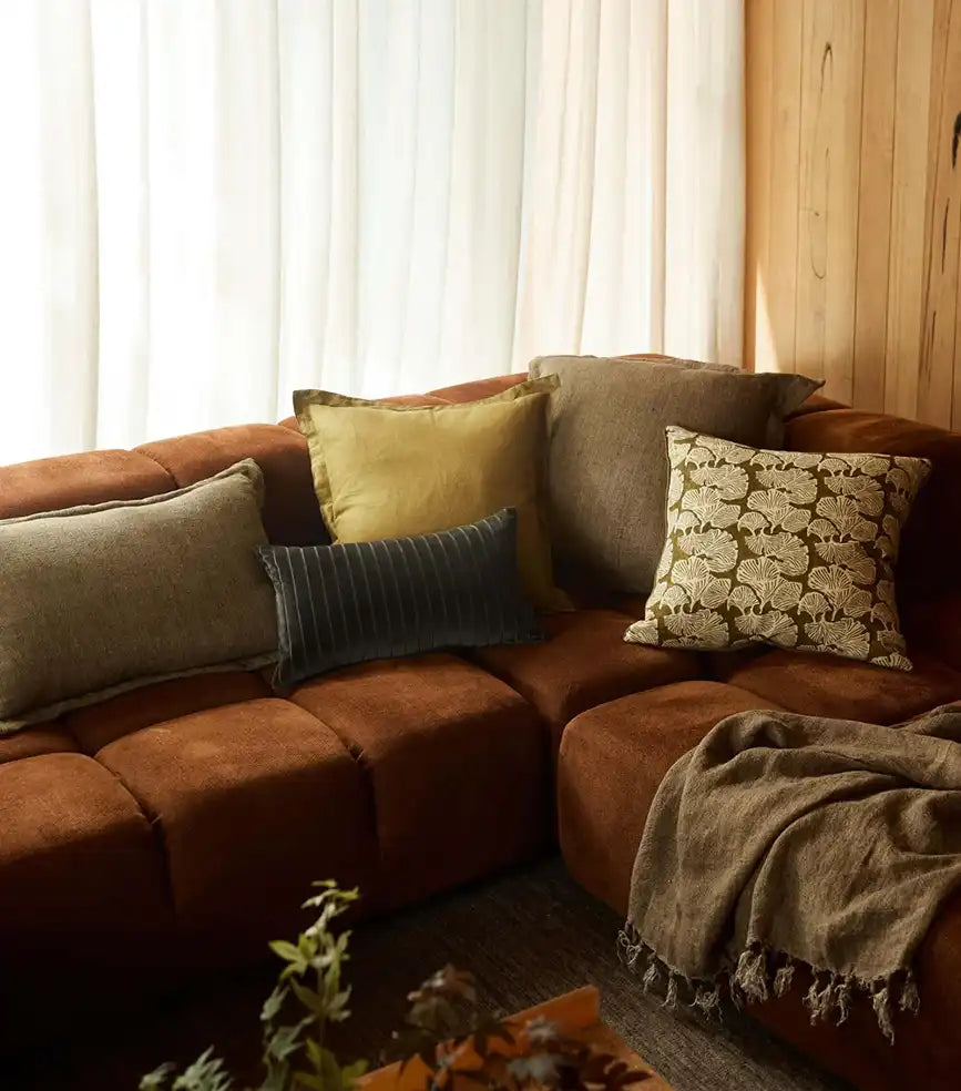 Burton tailored linen cushion cover 40x65cm khaki
