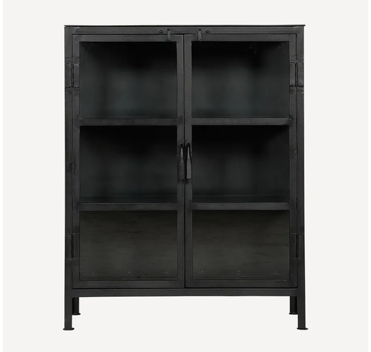 Iron double door glass short cabinet black