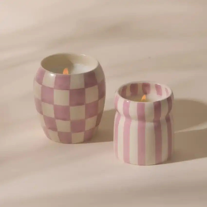 Striped ceramic soy candle Grecian Sand