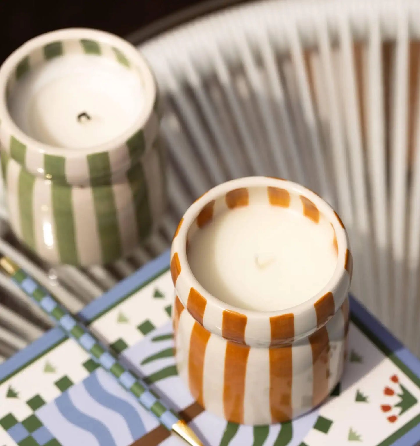 Striped ceramic soy candle Bora Bora