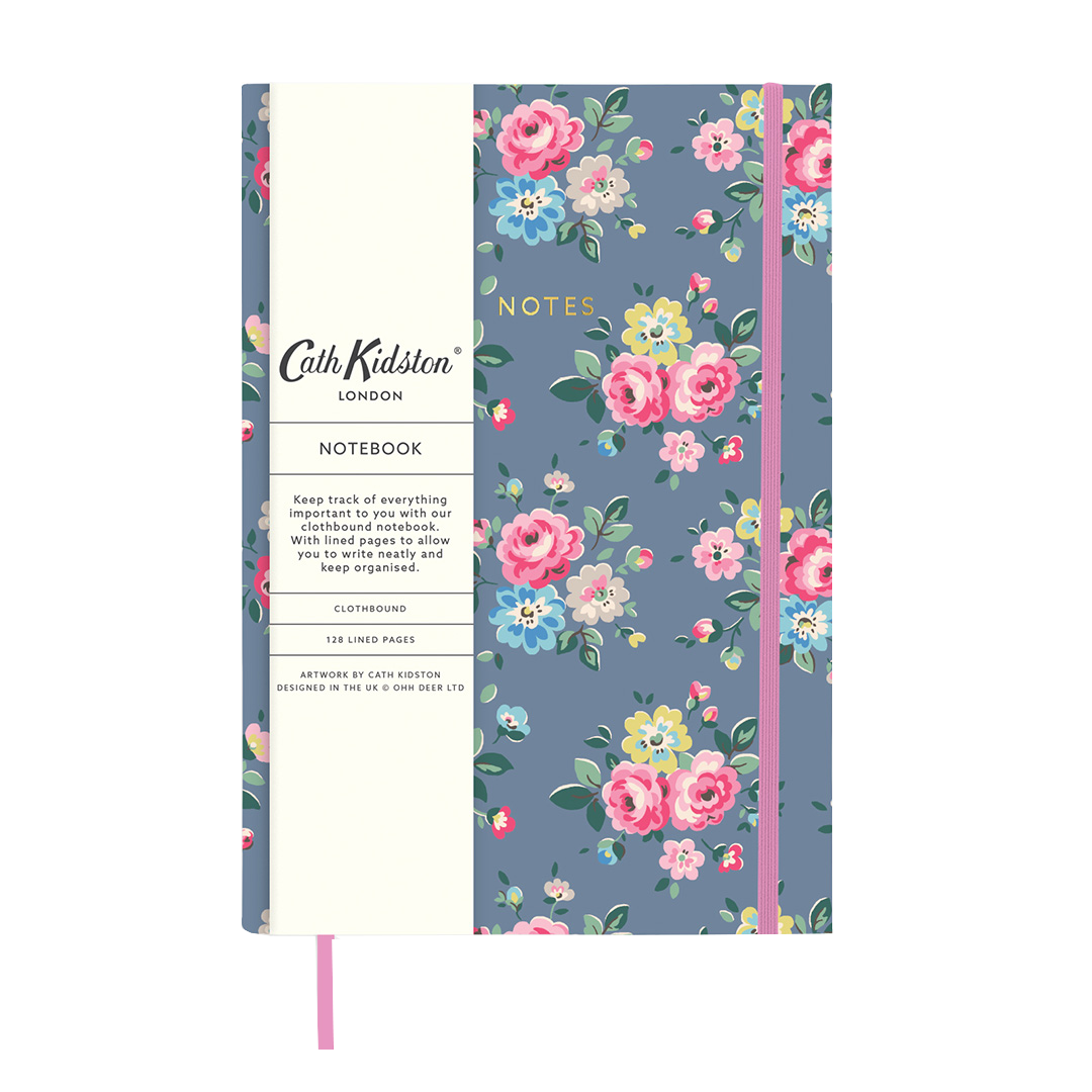 Cath Kidston premium hard cloth cover notebook slate grey floral A5