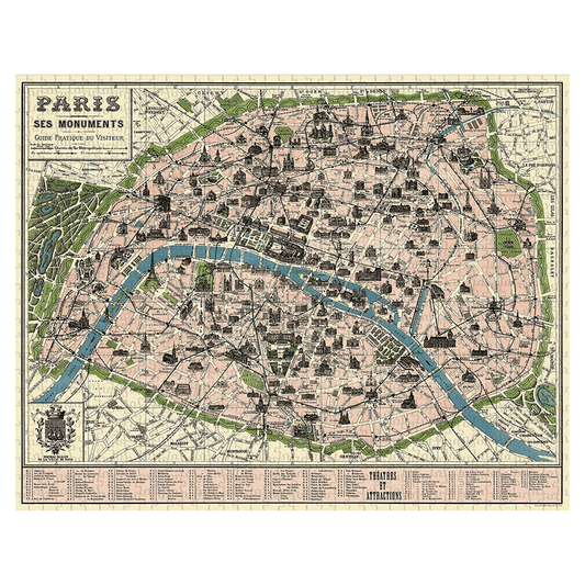 1000-piece vintage jigsaw puzzle map of Paris