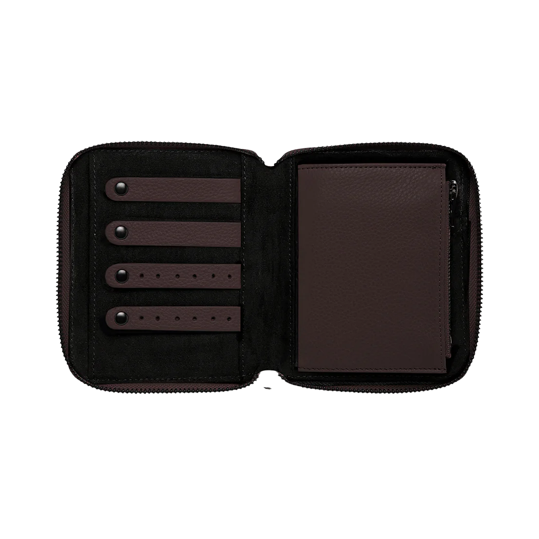 Compact leather jewellery holder cocoa