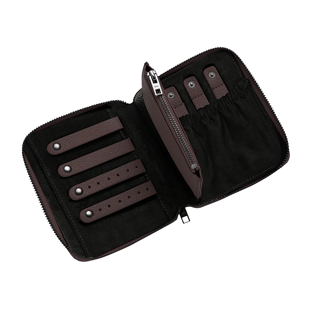 Compact leather jewellery holder cocoa