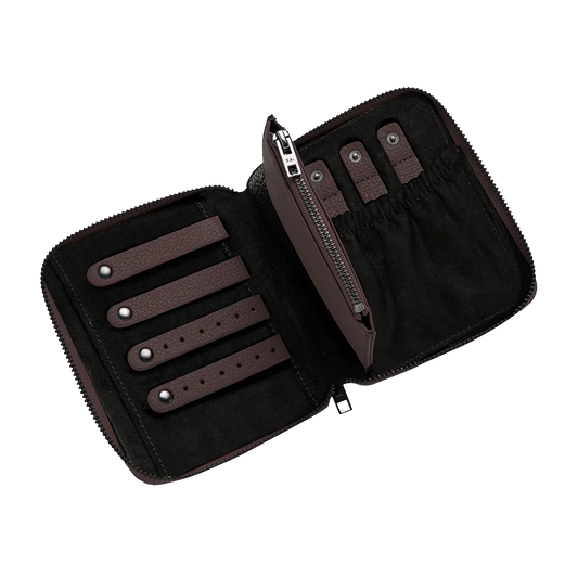 Compact leather jewellery holder cocoa