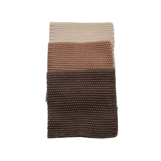 Set of 3 cotton knitted cloths chocolate