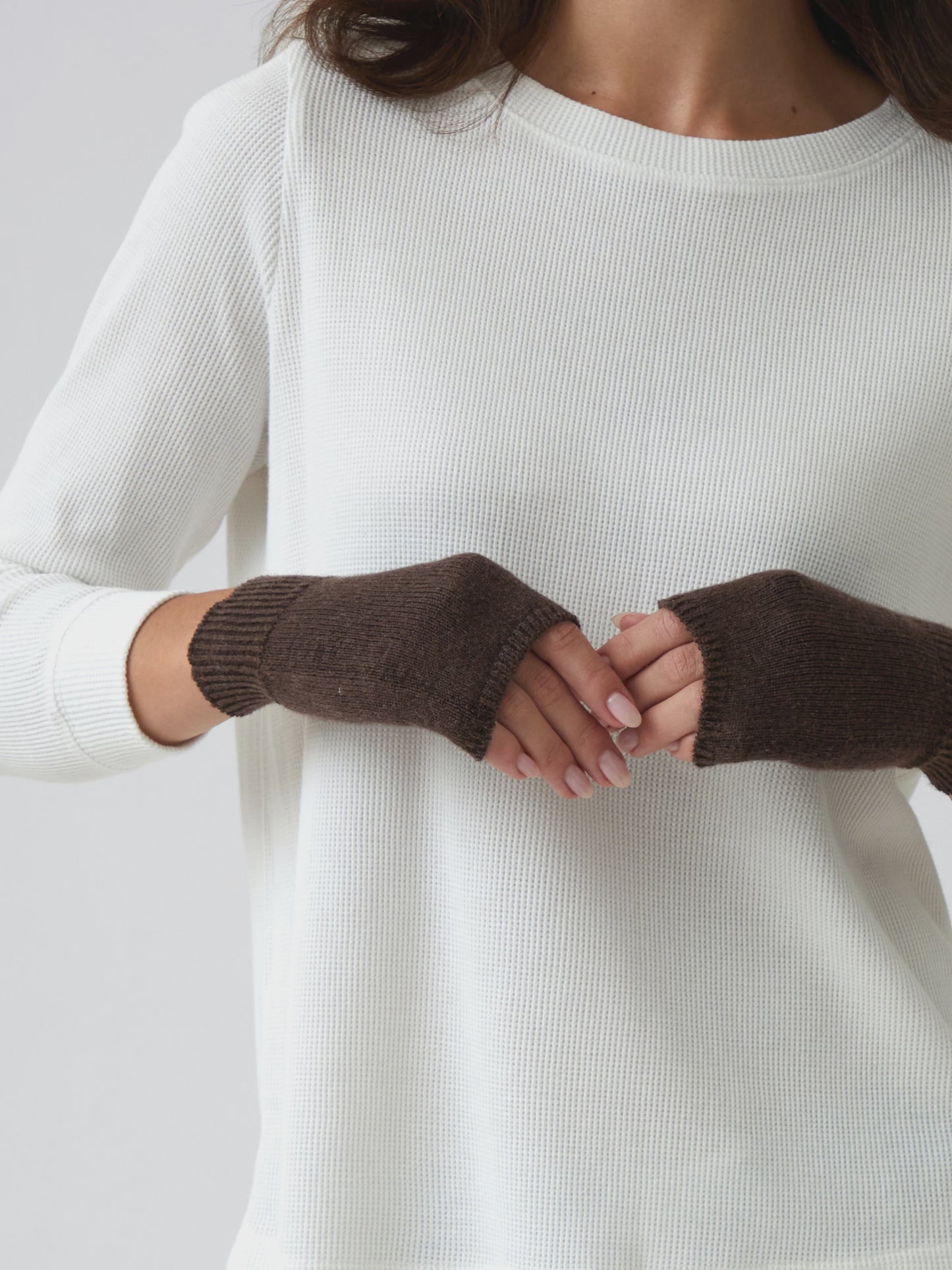 Cotton cashmere fingerless gloves cocoa