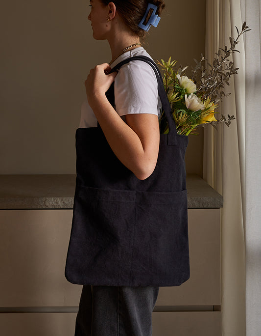Cotton canvas tote bag blue/black