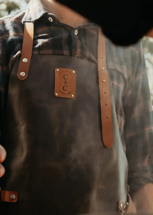 Cowhide leather apron chocolate brown