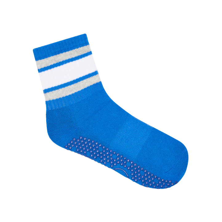 Crew pilates grip socks electric blue stripe