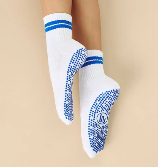 Crew pilates grip socks cobalt stripe