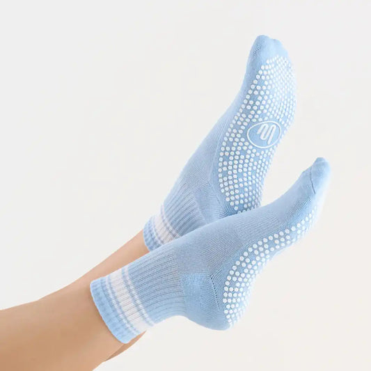 Crew pilates grip socks powder blue vanilla stripe