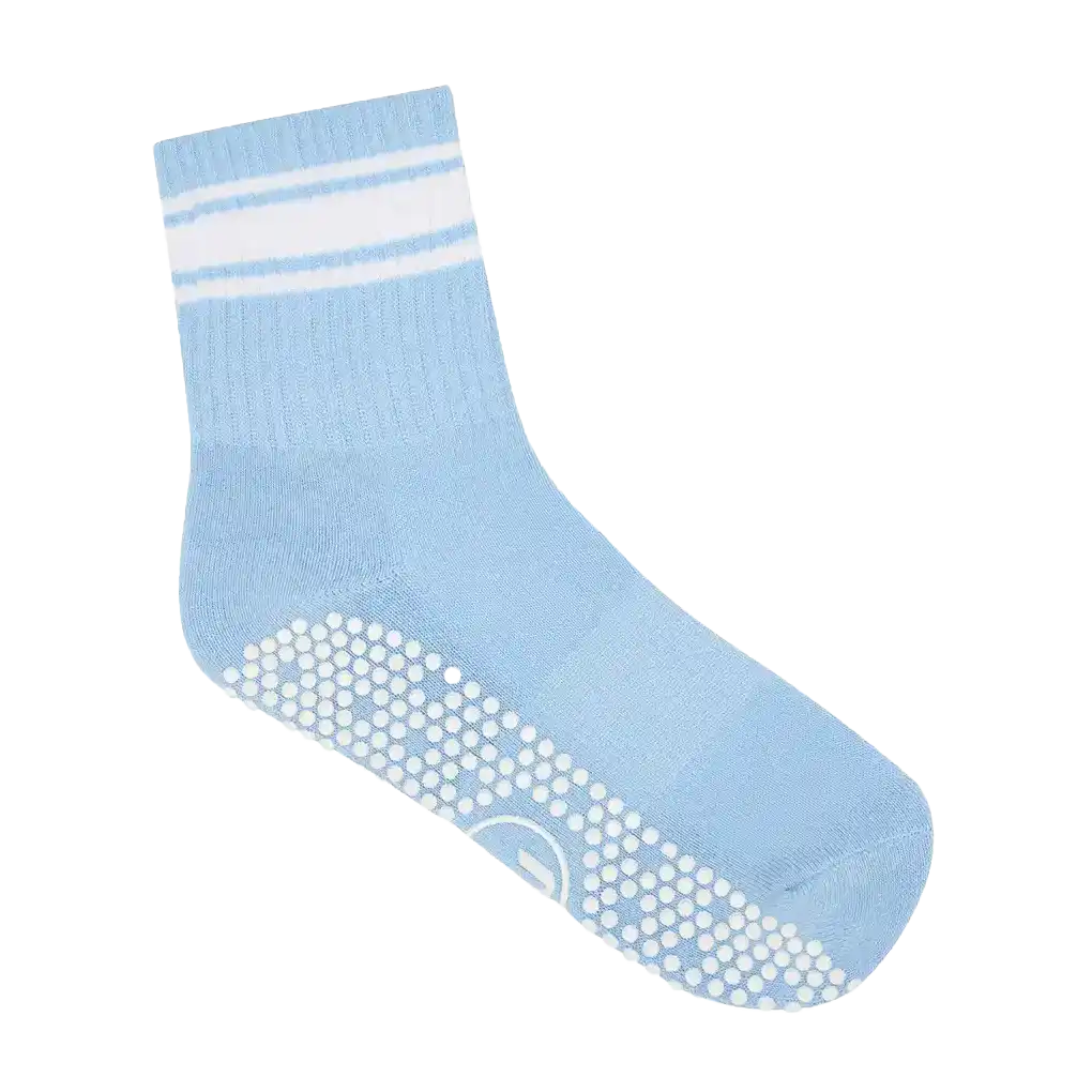 Crew pilates grip socks powder blue vanilla stripe