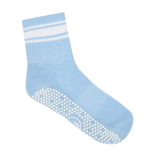 Crew pilates grip socks powder blue vanilla stripe