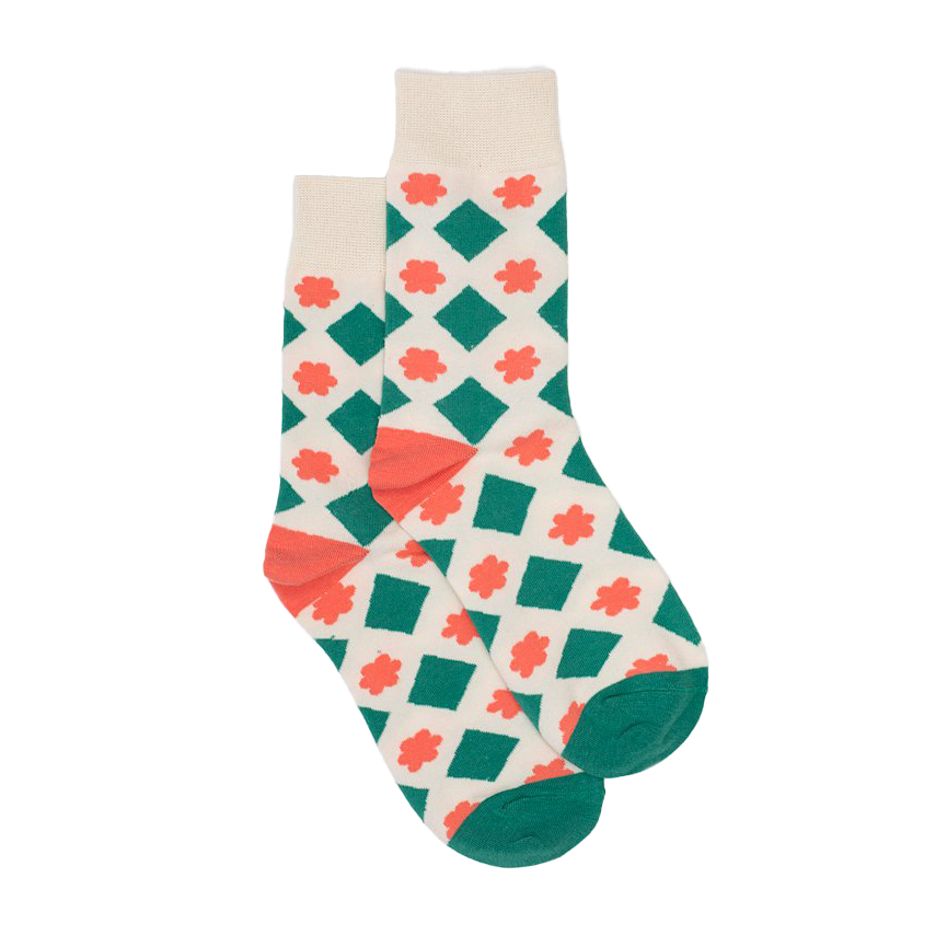 Diamonds & daisies socks green and coral