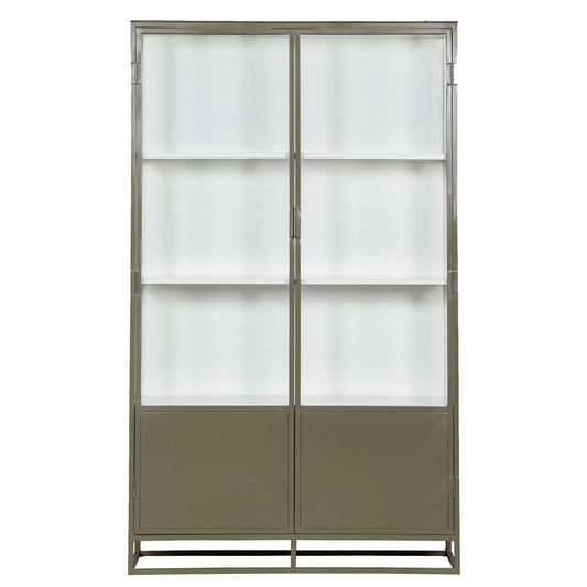 Metal double door glass cabinet 200cm olive