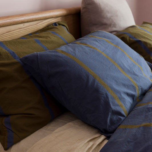 Duo pillowcase pair aegean with ivy stripe
