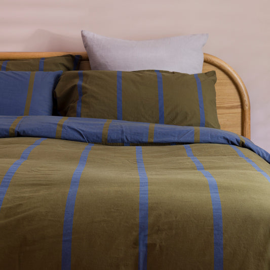 Duo pillowcase pair ivy with aegean stripe