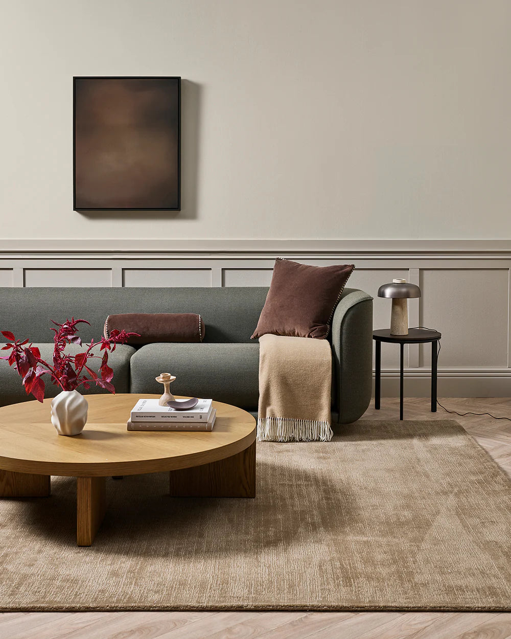 Edward velvet bolster cushion with striped piping 50cm chocolate