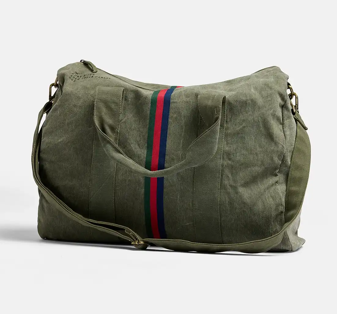Pony rider recycled truck canvas overnight bag khaki