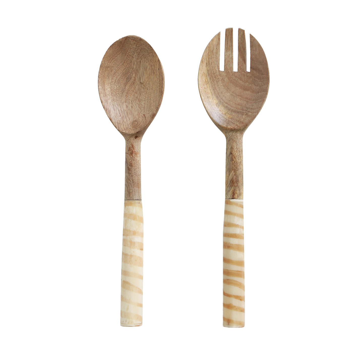Ethically sourced bone & wood salad servers 30cm